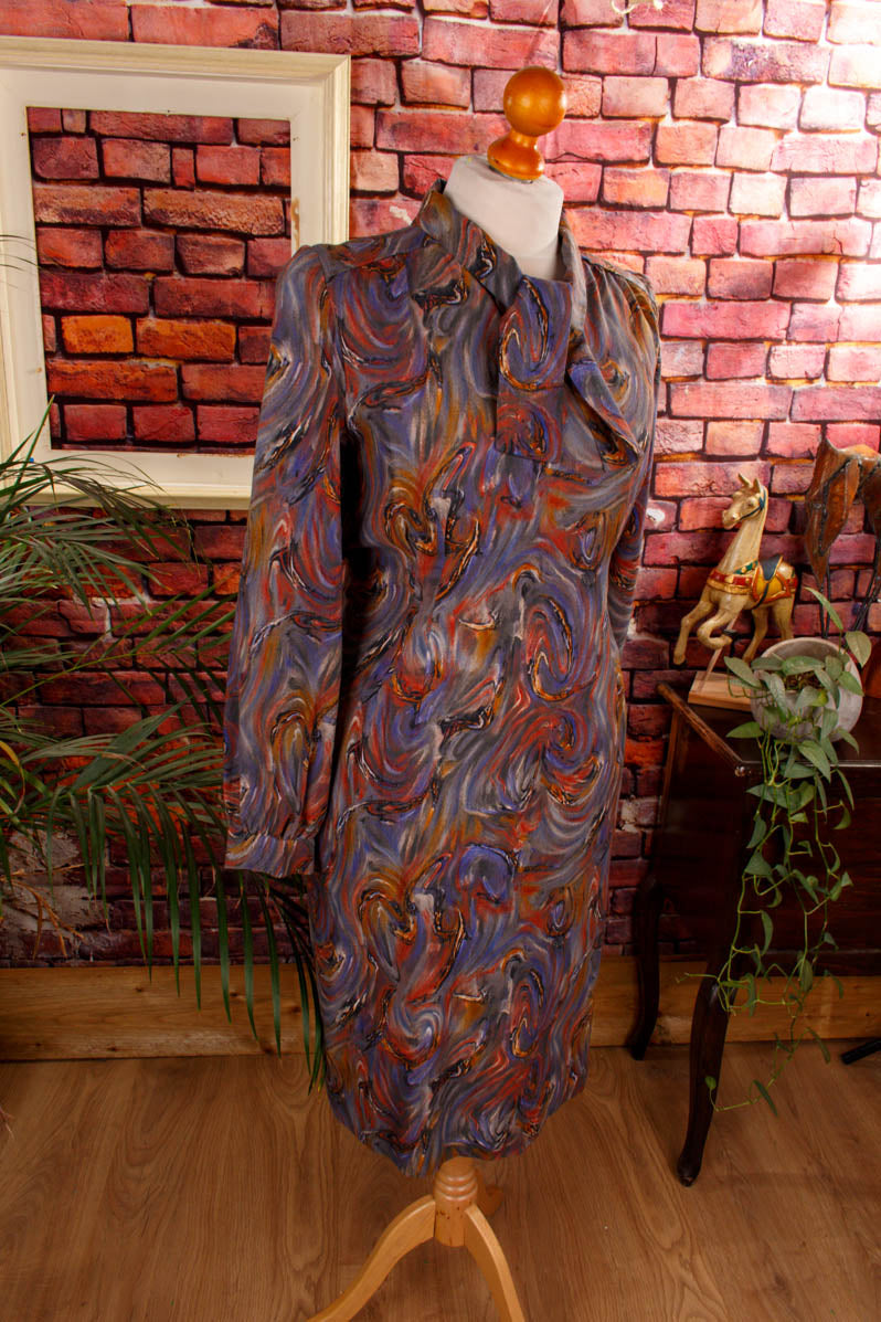 50s Wollkleid Schluppenkragen bunt