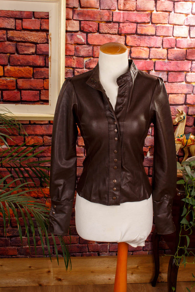 70s Disco Leder Top braun 60er 70er Boho braun Disco Frau real-disco S 36-38 Schlager Special XS 32-34 vintageberlin.de