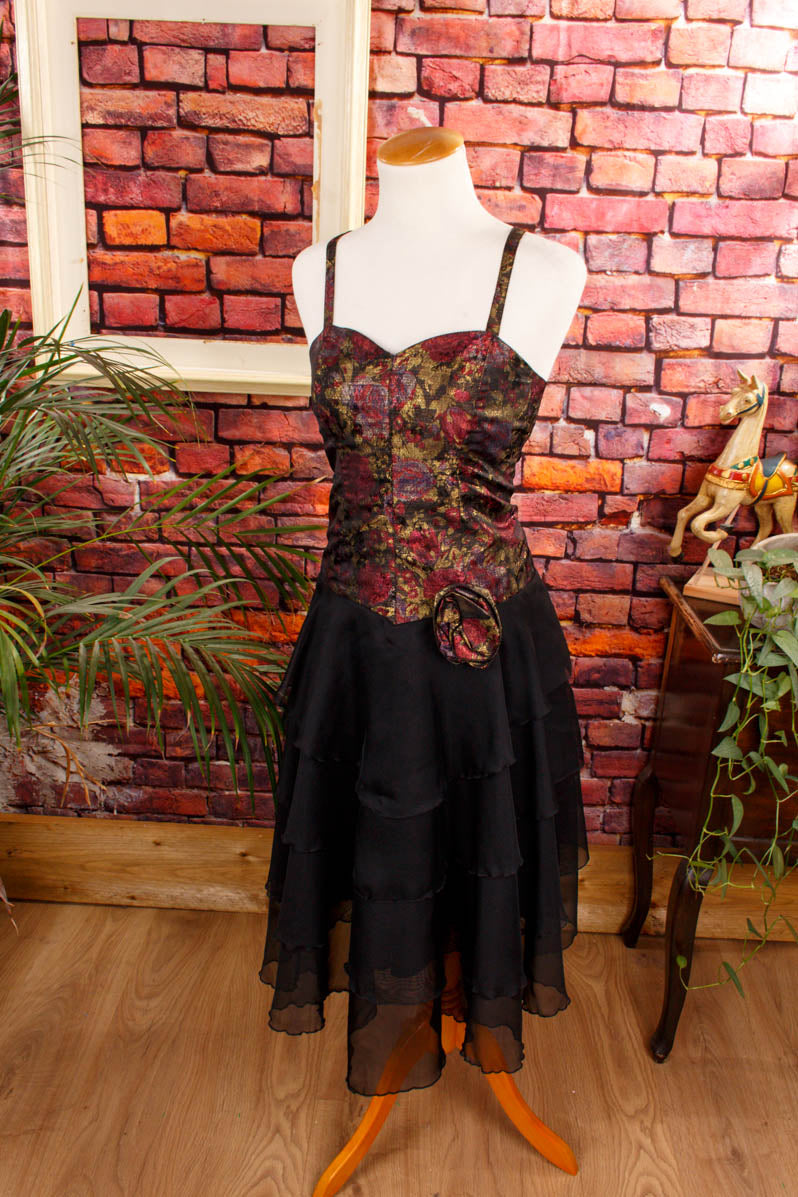 80er Jahre Partykleid schwarz rot Metall