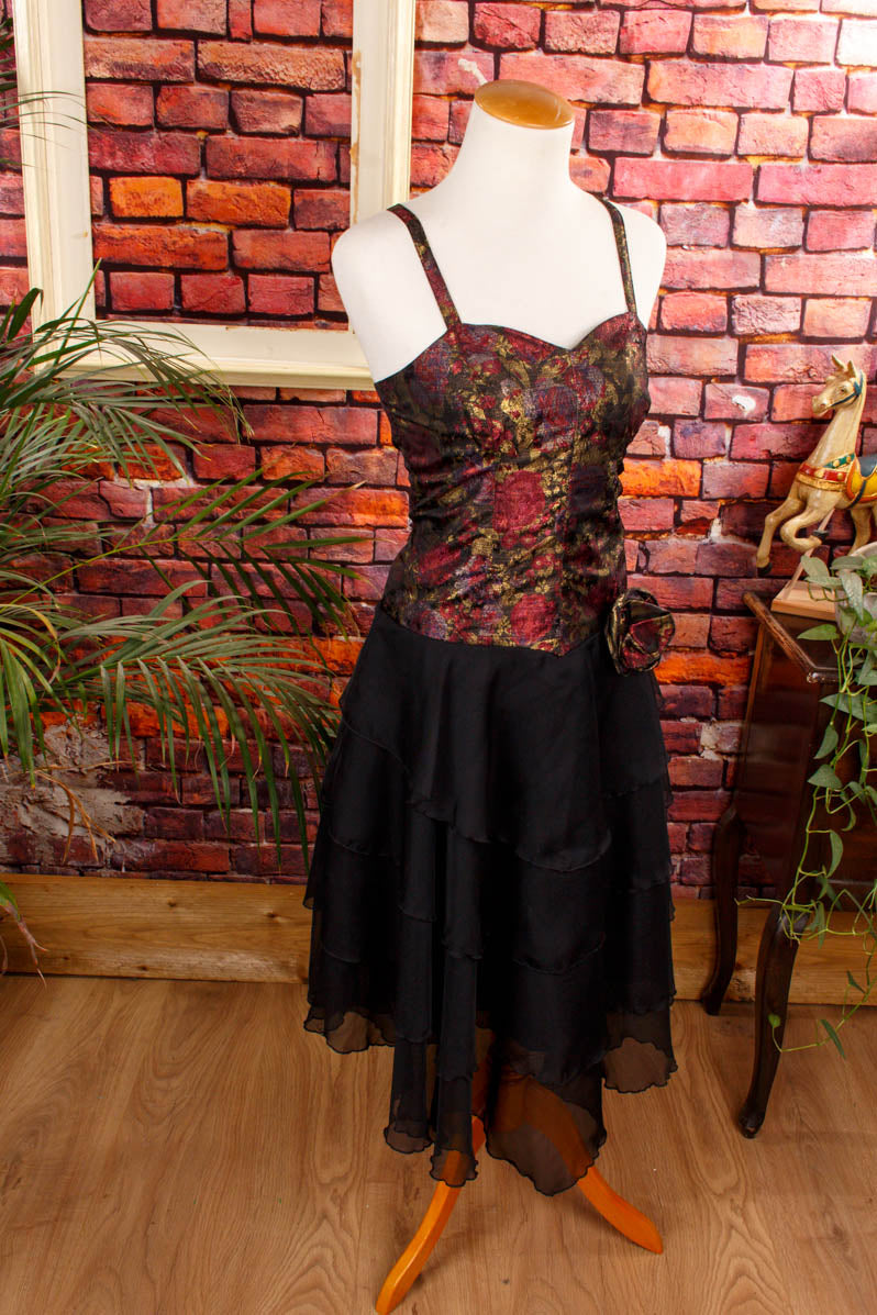 80er Jahre Partykleid schwarz rot Metall