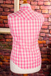 Rockabella Bluse rosa kariert 70er Disco Frau M 40-42 pink real-disco real-rockabilly Rockabilly rosa Special vintageberlin.de