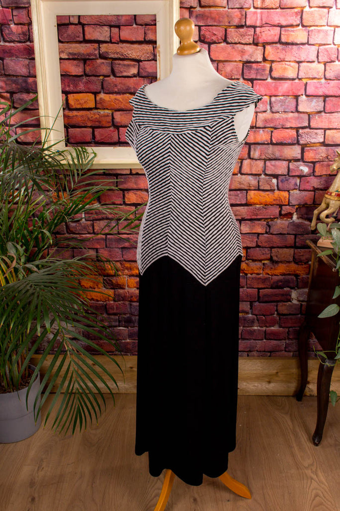 Stretch Abendkleid schwarz weiß Streifen 90er Abendmode Boho Frau Gothic M 40-42 schwarz Special vintageberlin.de