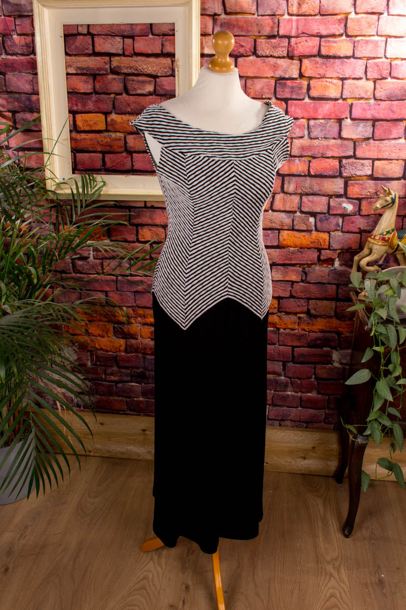 Stretch Abendkleid schwarz weiß Streifen