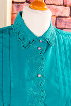 80s Bluse petrol Glanz