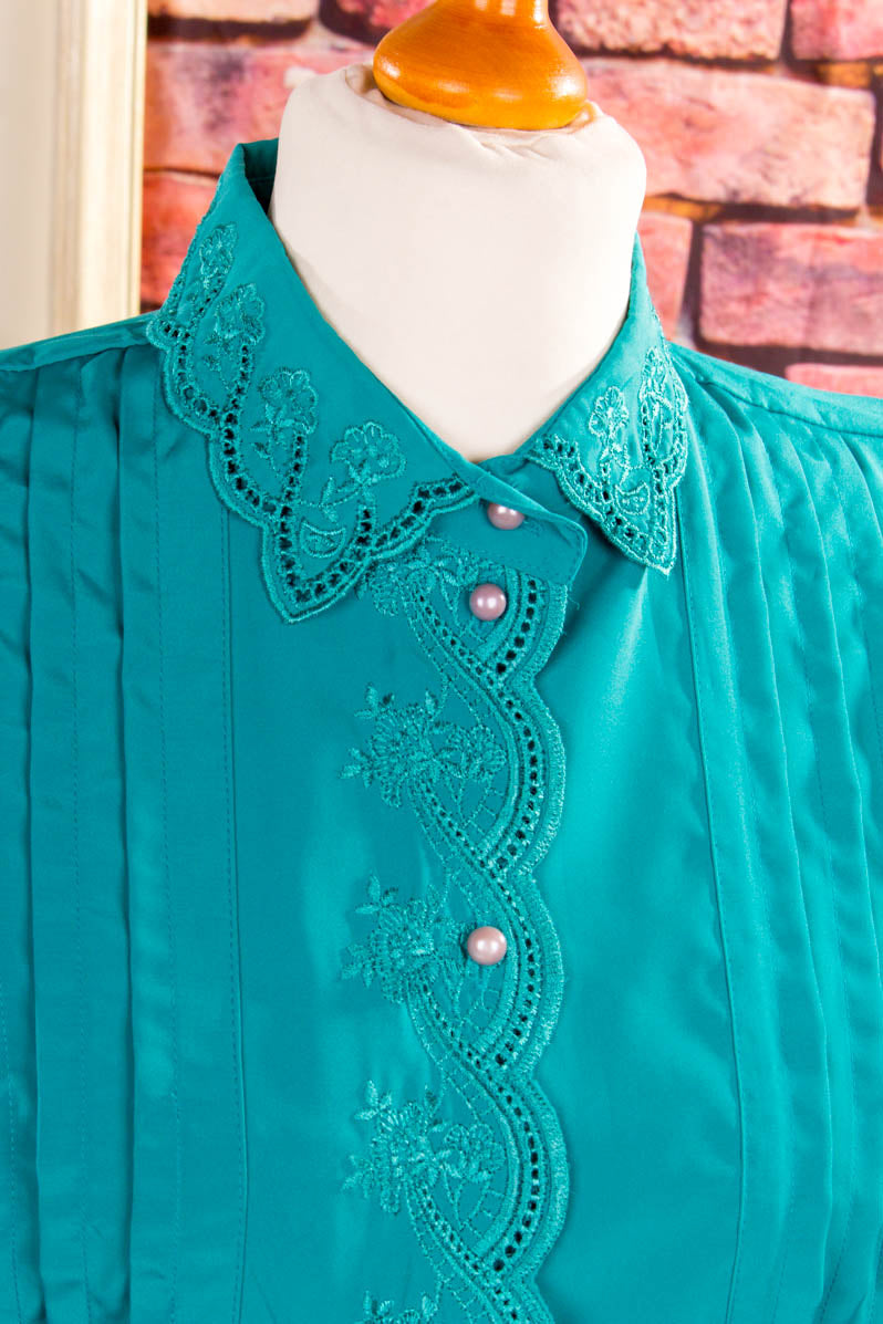 80s Bluse petrol Glanz