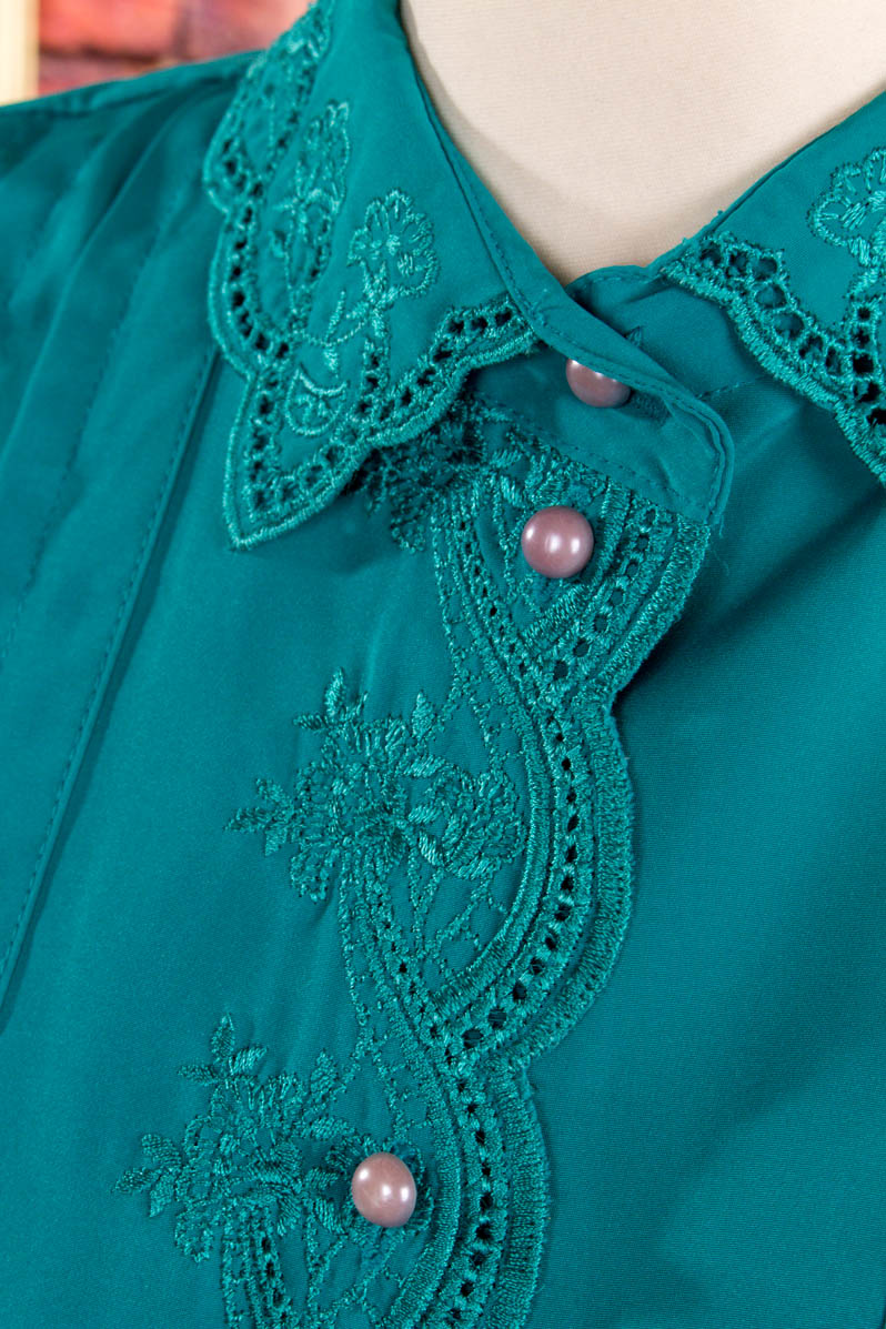 80s Bluse petrol Glanz