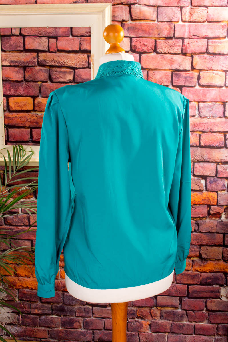 80s Bluse petrol Glanz
