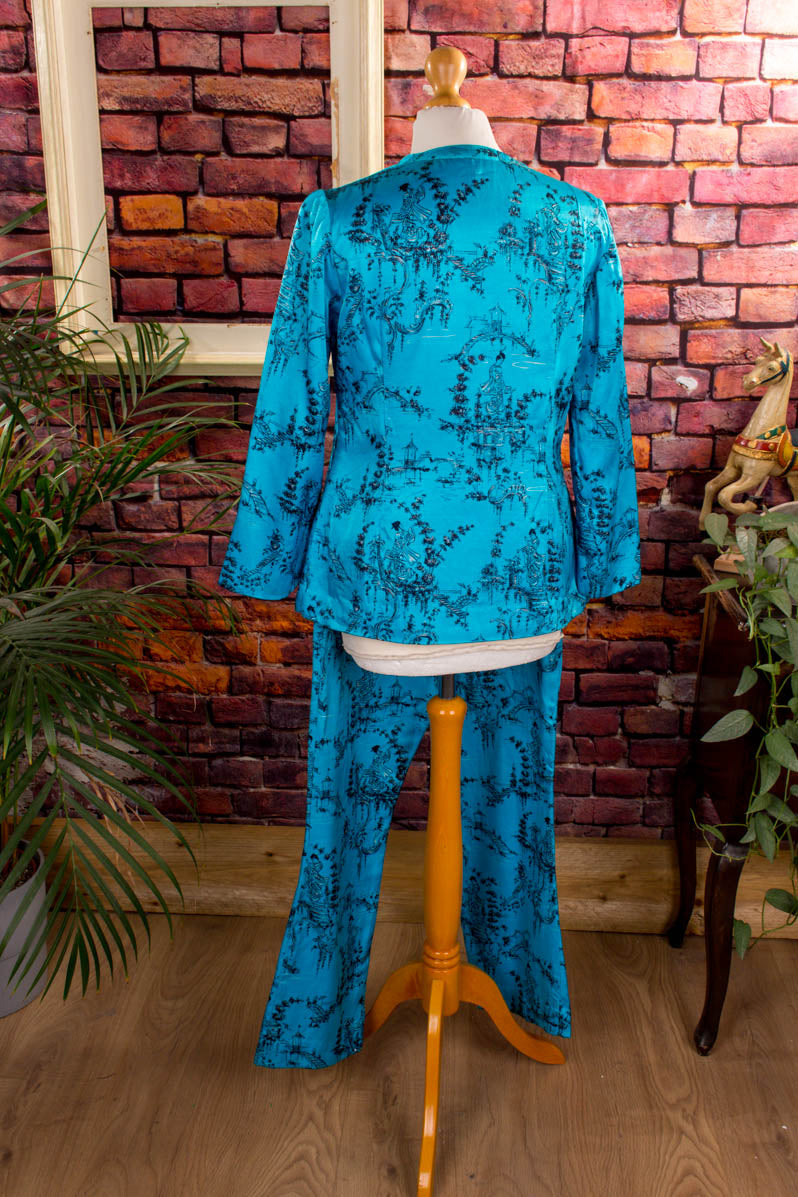 60s Hausanzug türkis Satin