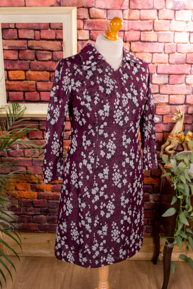 70s Schlagerkleid lila Glitzer