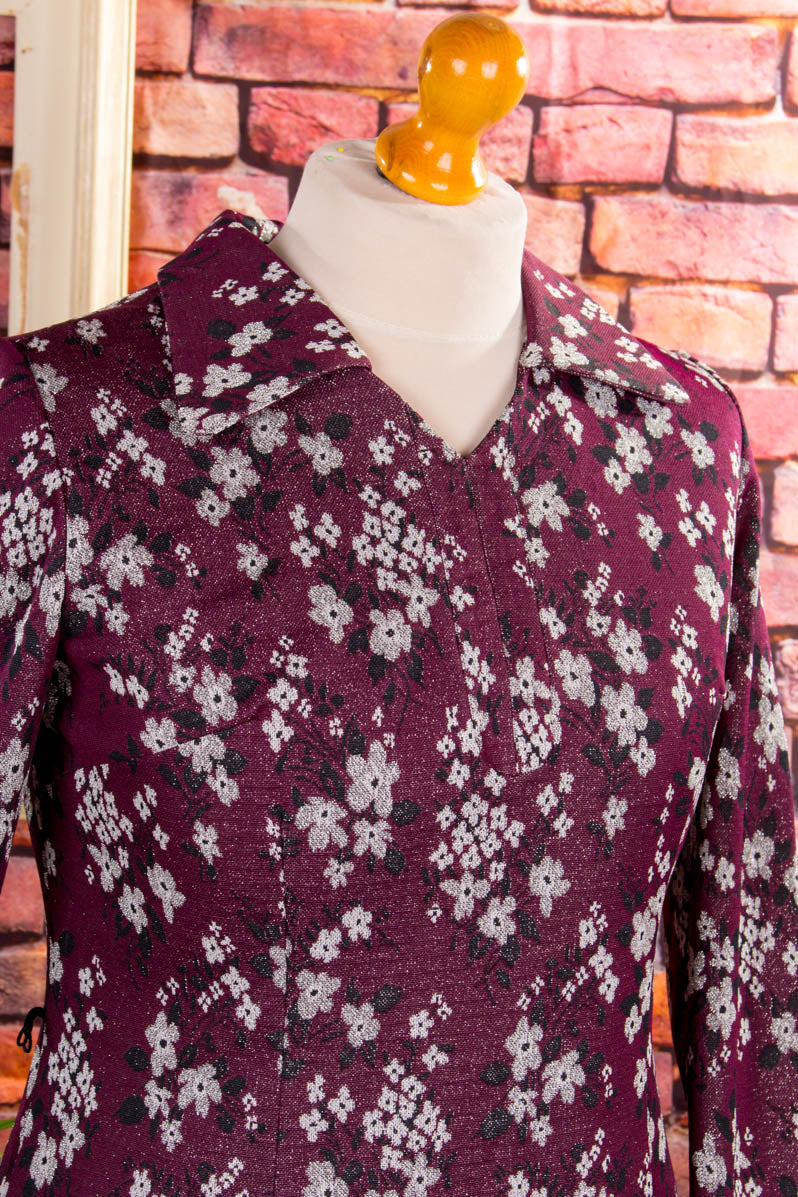 70s Schlagerkleid lila Glitzer