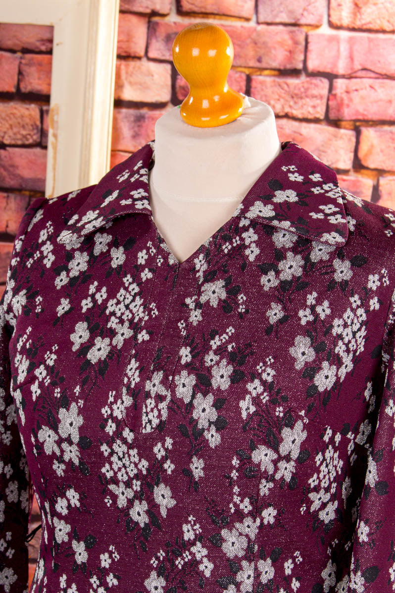 70s Schlagerkleid lila Glitzer