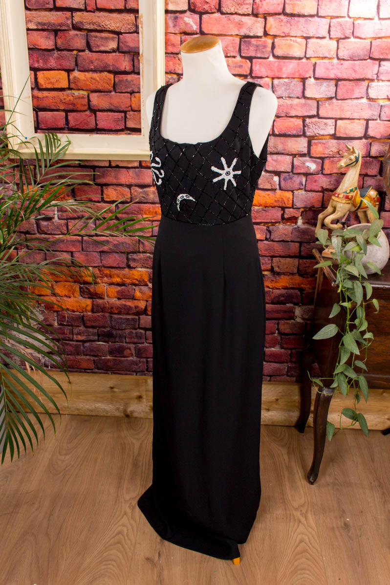 Abendkleid schwarz Perlen