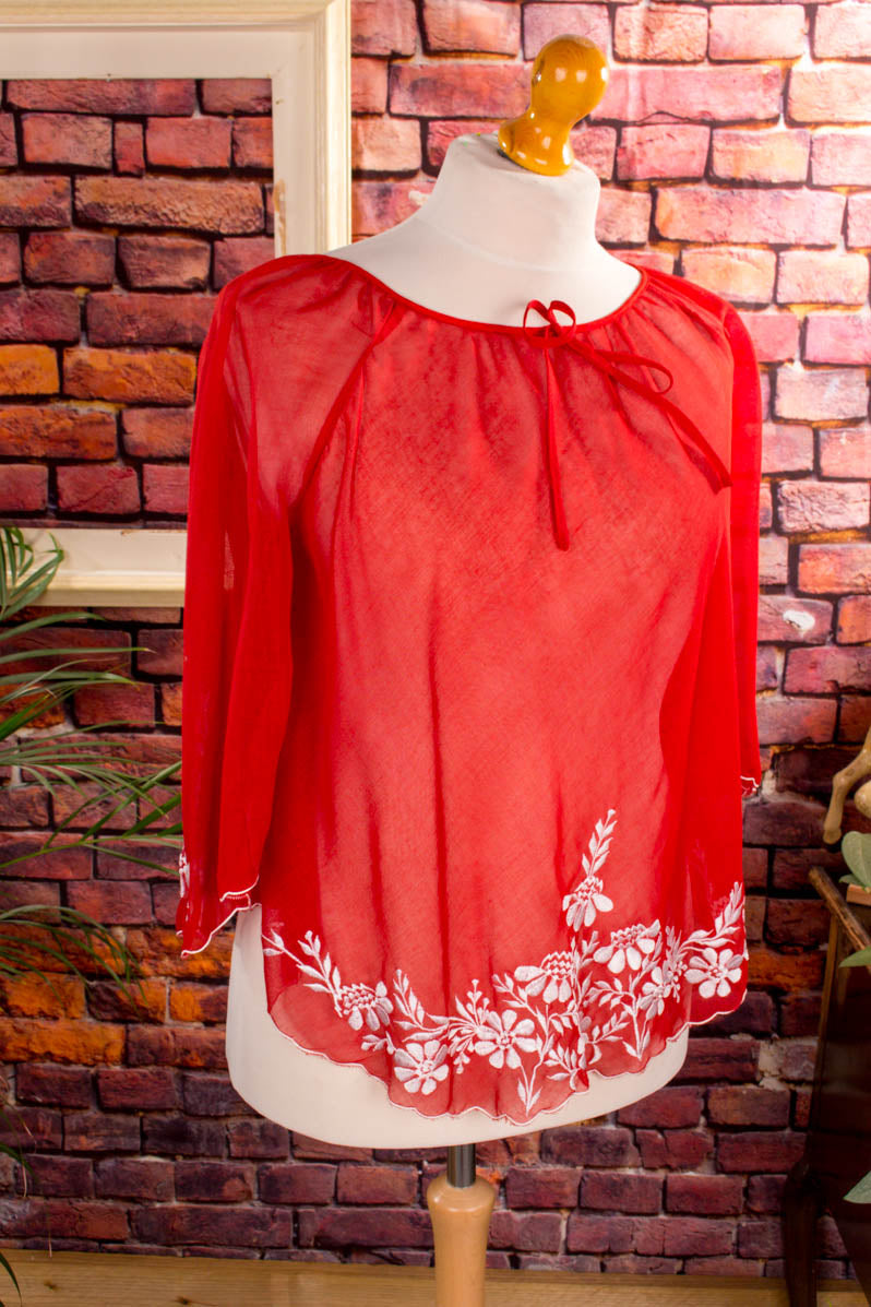 Boho Bluse rot bestickt weit