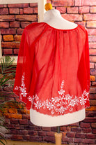 Boho Bluse rot bestickt weit