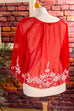 Boho Bluse rot bestickt weit 60er 70er Boho Frau Hippie L 44-46 M 40-42 real-disco S 36-38 Schlager Special Unisize vintageberlin.de