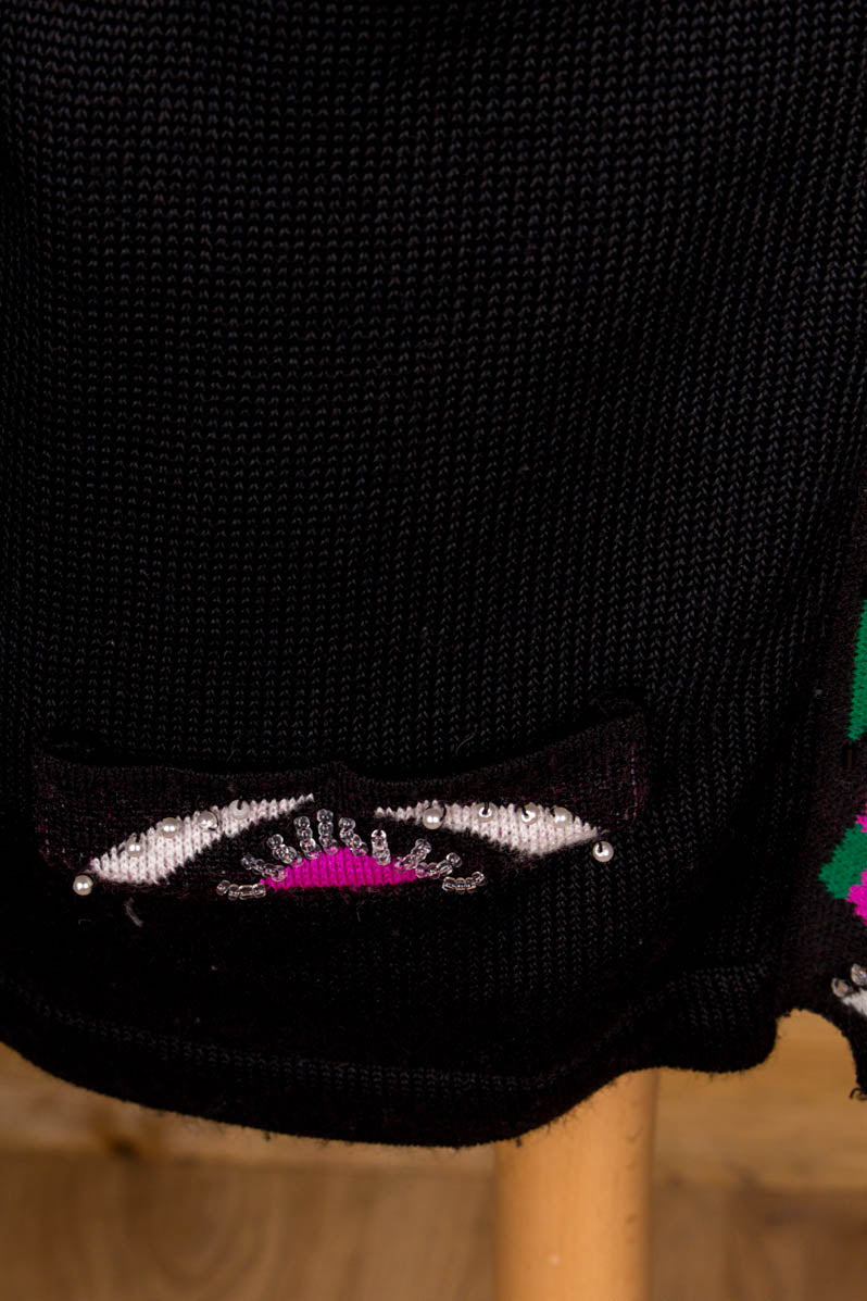 Strickjacke schwarz bunt Perlen
