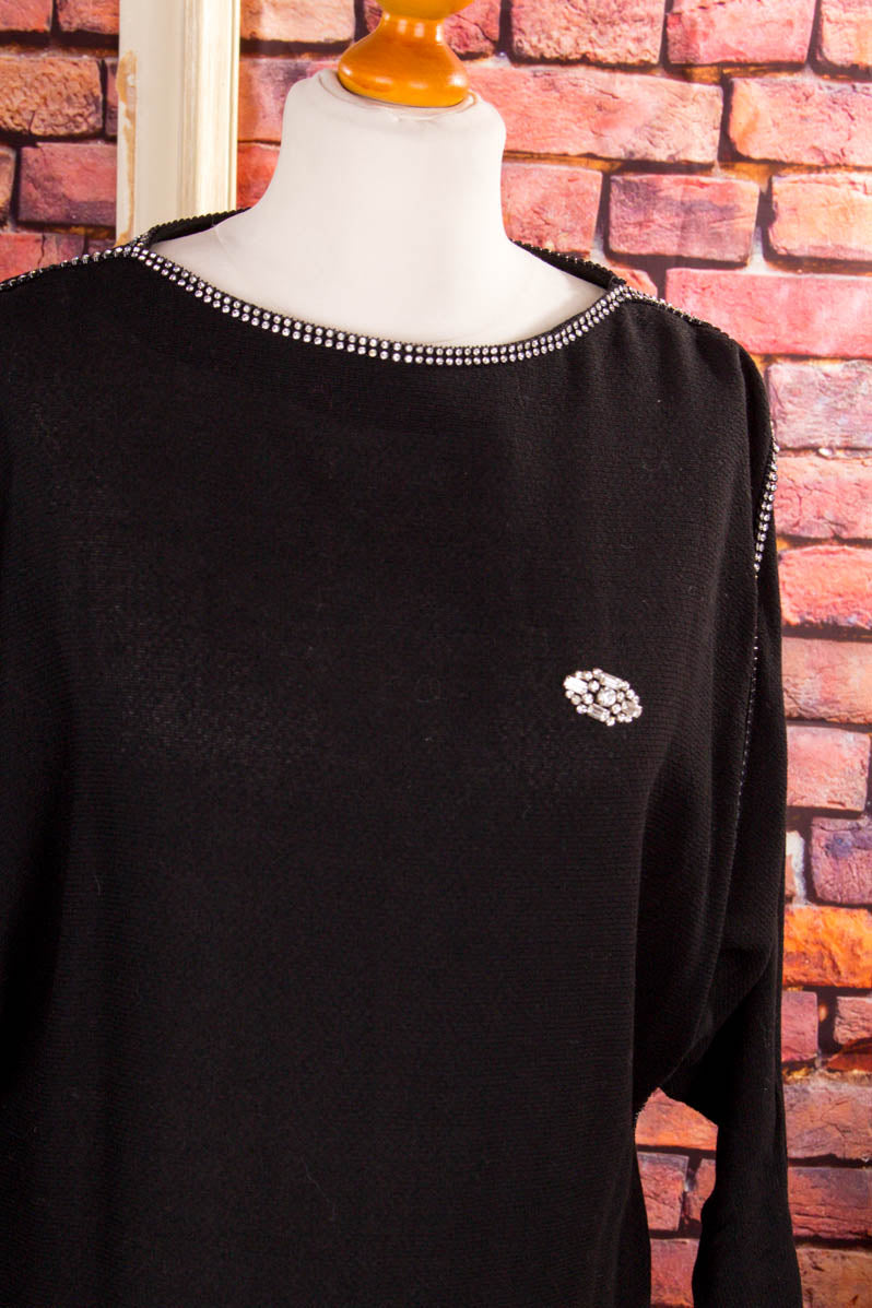 Vintage Abendkleid schwarz + Strass