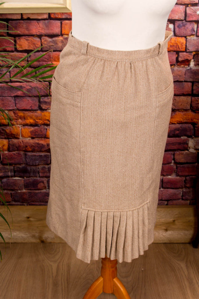 Winter Wollrock beige Fischgrät 70er 80er beige Frau M 40-42 real-rockabilly Rockabilly Sekretärin Special vintageberlin.de