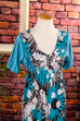 Hippiekleid türkis Muster 60er 70er Boho Disco Frau Hippie M 40-42 real-boho real-disco S 36-38 Schlager Special türkis vintageberlin.de