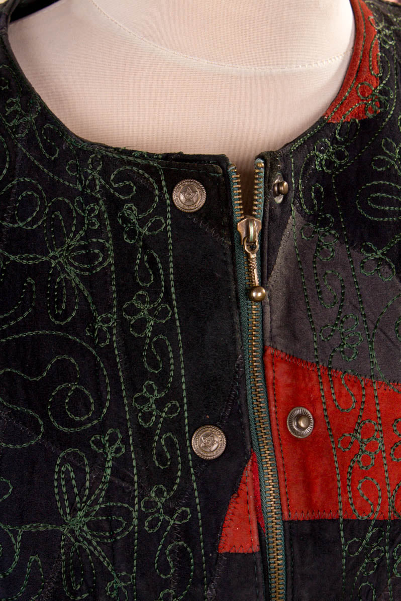 Patchwork Lederjacke rot schwarz
