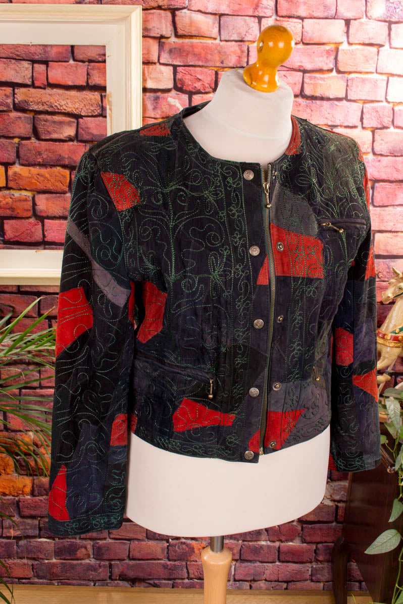 Patchwork Lederjacke rot schwarz