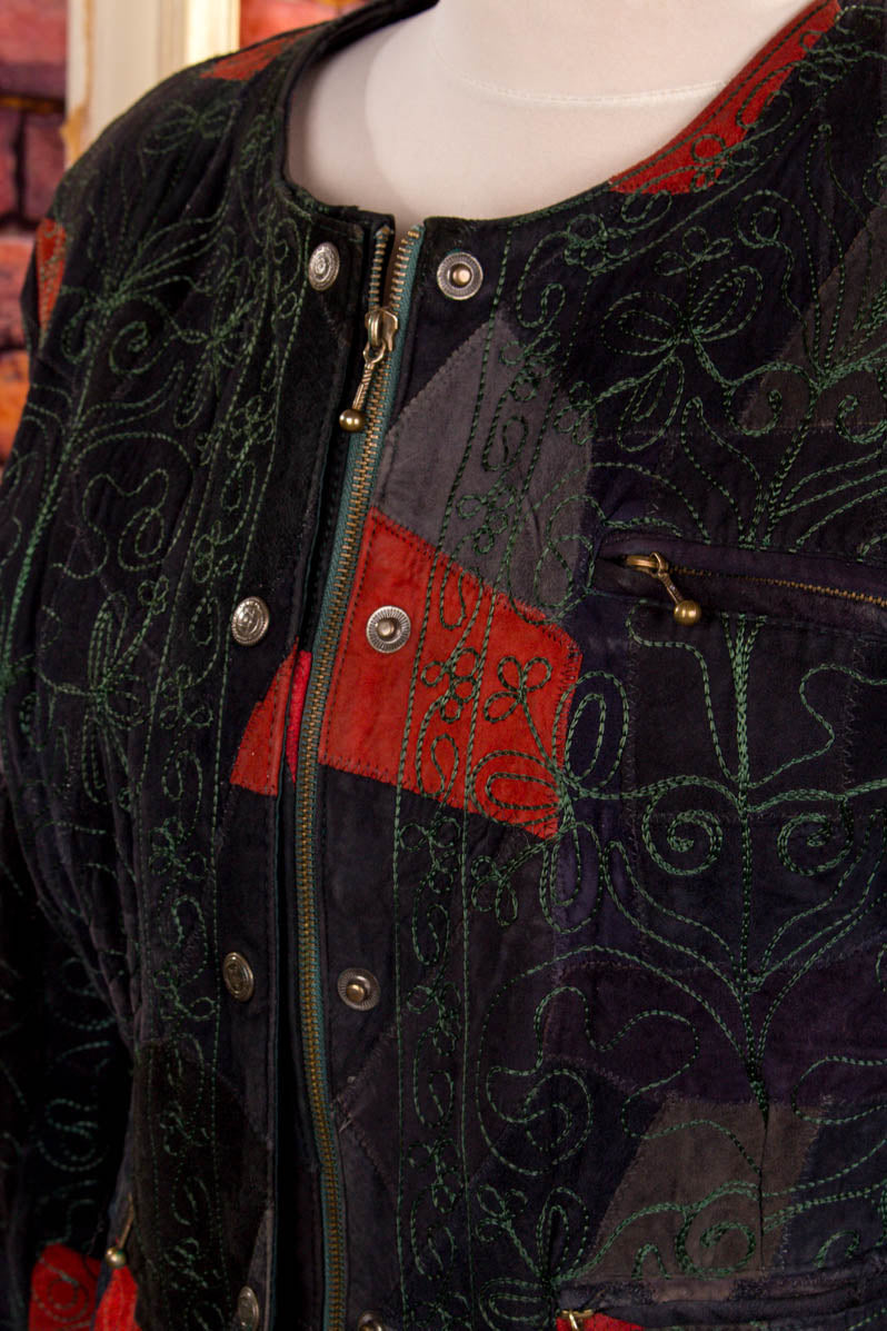 Patchwork Lederjacke rot schwarz