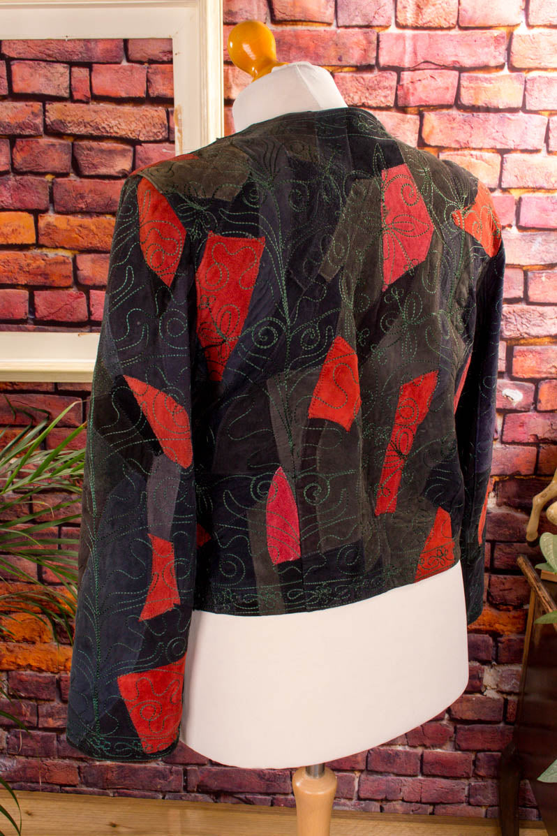 Patchwork Lederjacke rot schwarz