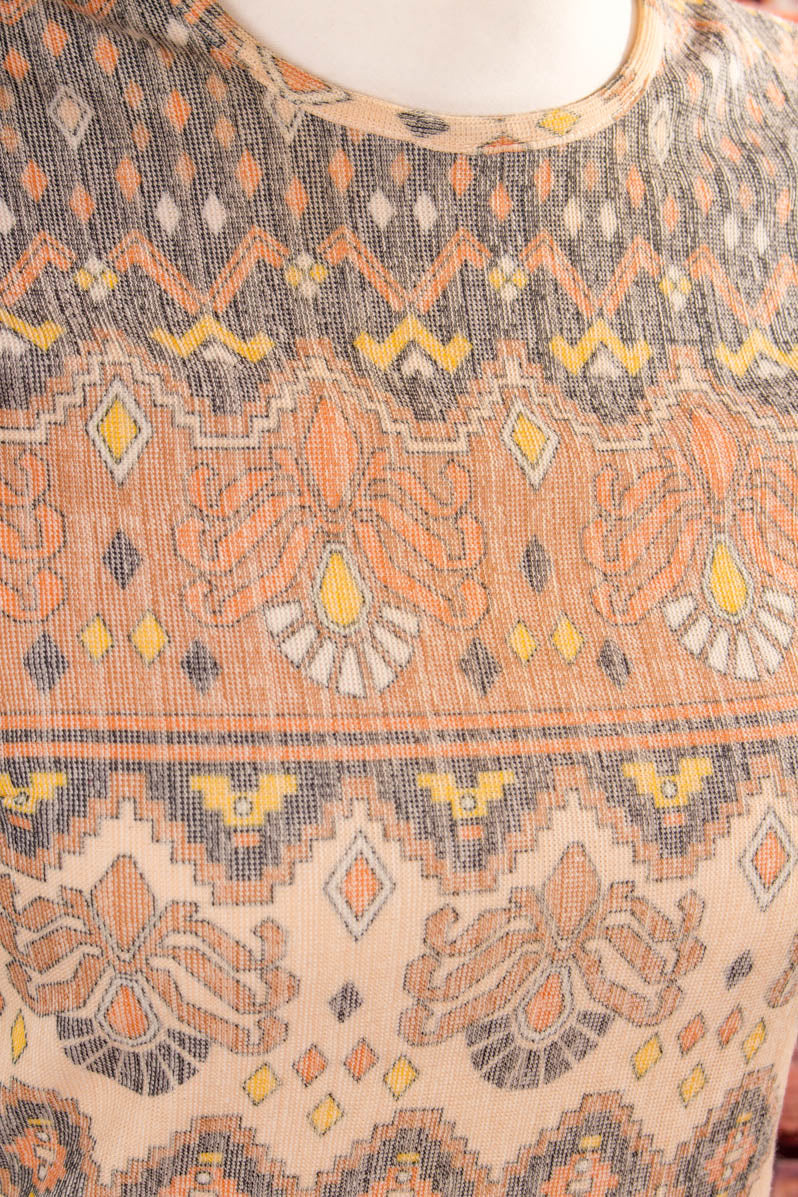 70s Disco Tunika Top beige Muster