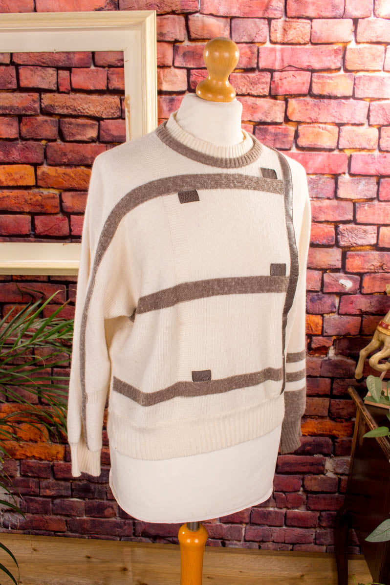 80s Fledermaus Pulli weiß beige