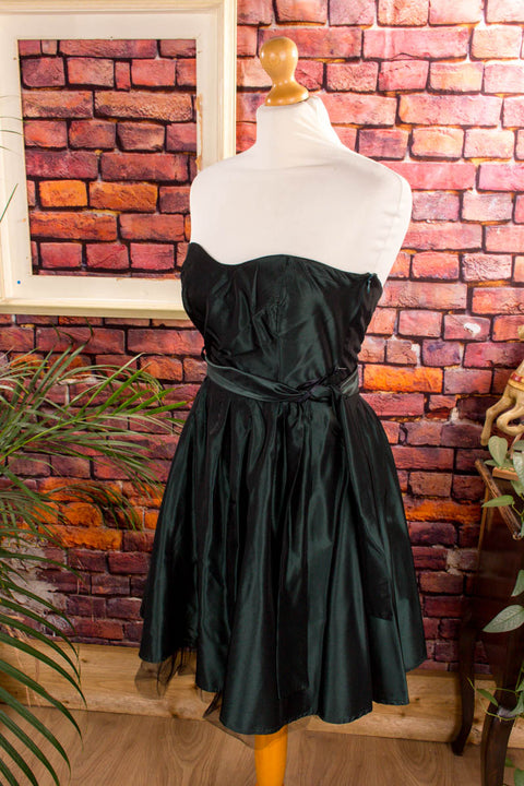 Partykleid dunkelgrün Taft 90er Abendmode Boho Disco Frau Gothic grün S 36-38 Special vintageberlin.de