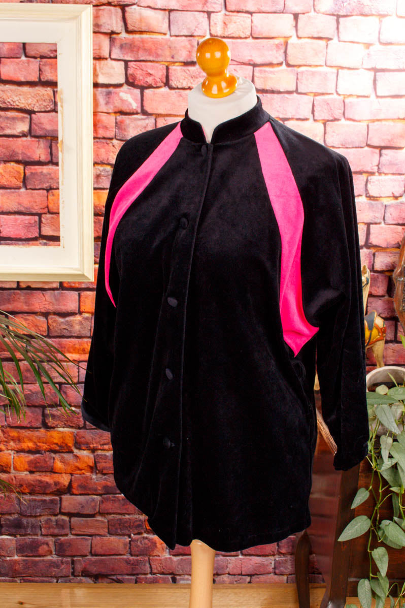 Boho Samt Frottee Jacke schwarz pink
