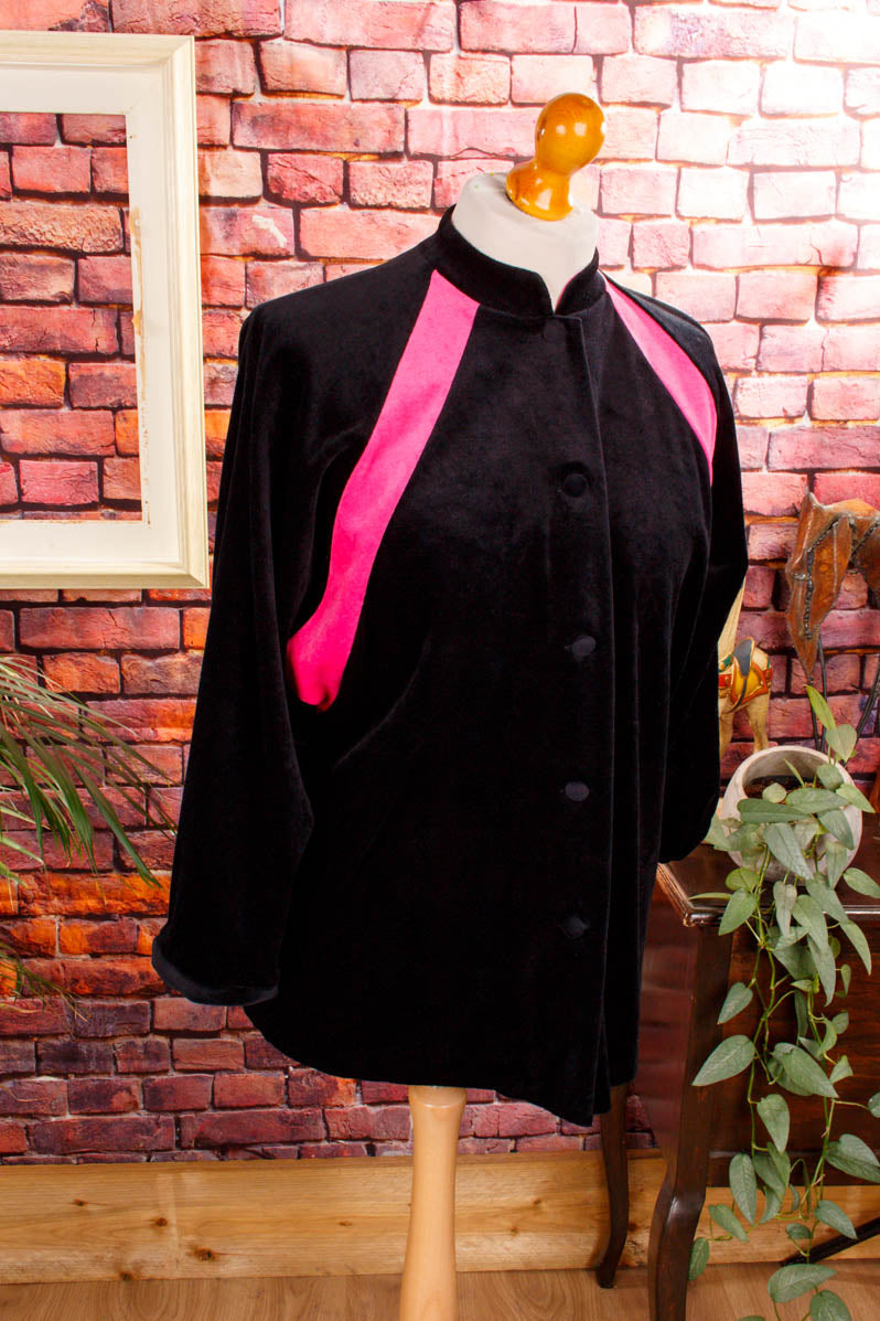 Boho Samt Frottee Jacke schwarz pink
