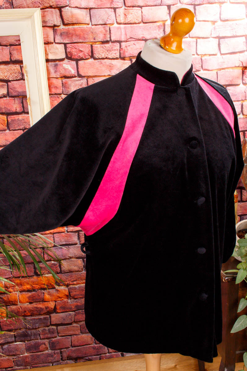 Boho Samt Frottee Jacke schwarz pink