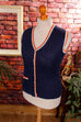 70s Pullunder Weste blau 70er blau bunt Disco Frau M 40-42 Rockabilly Special vintageberlin.de
