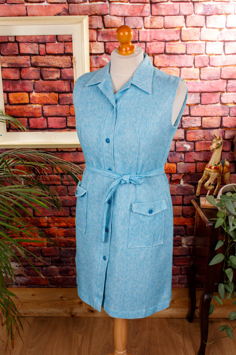 70s Kittelkleid hellblau