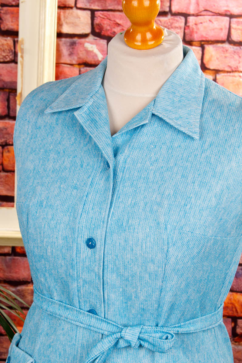 70s Kittelkleid hellblau