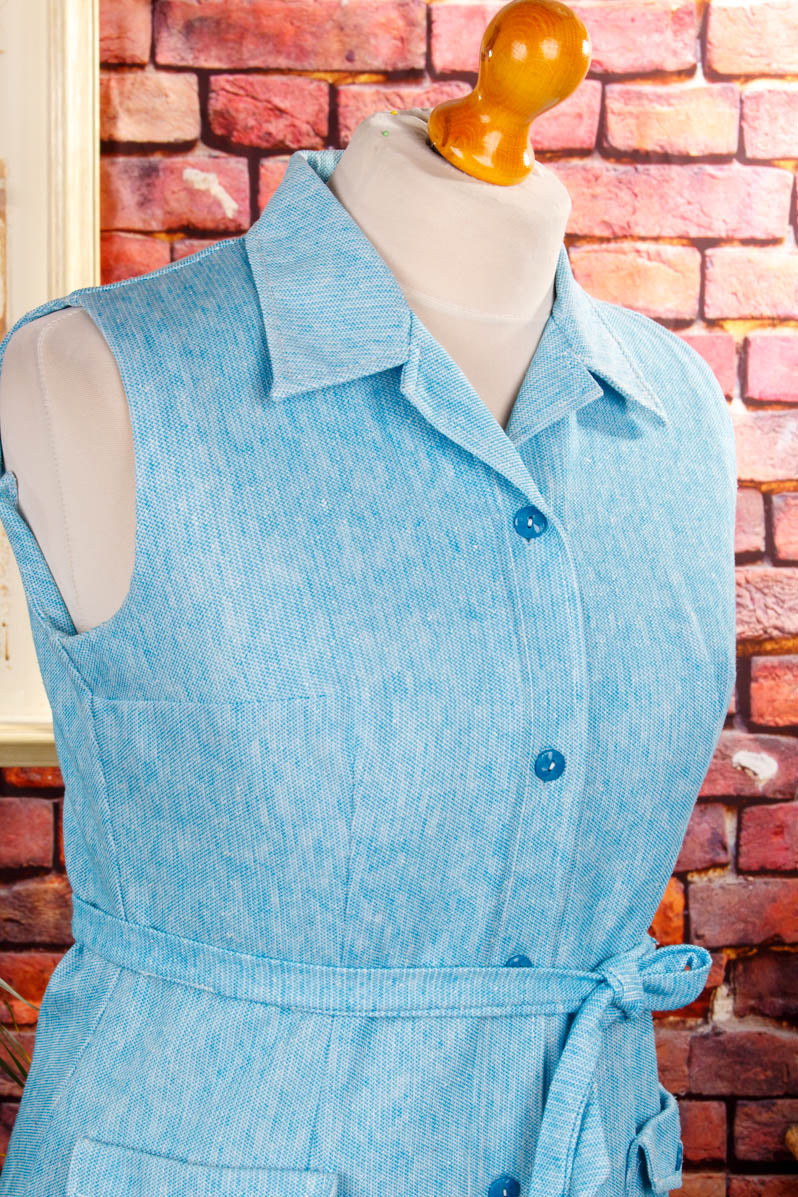 70s Kittelkleid hellblau