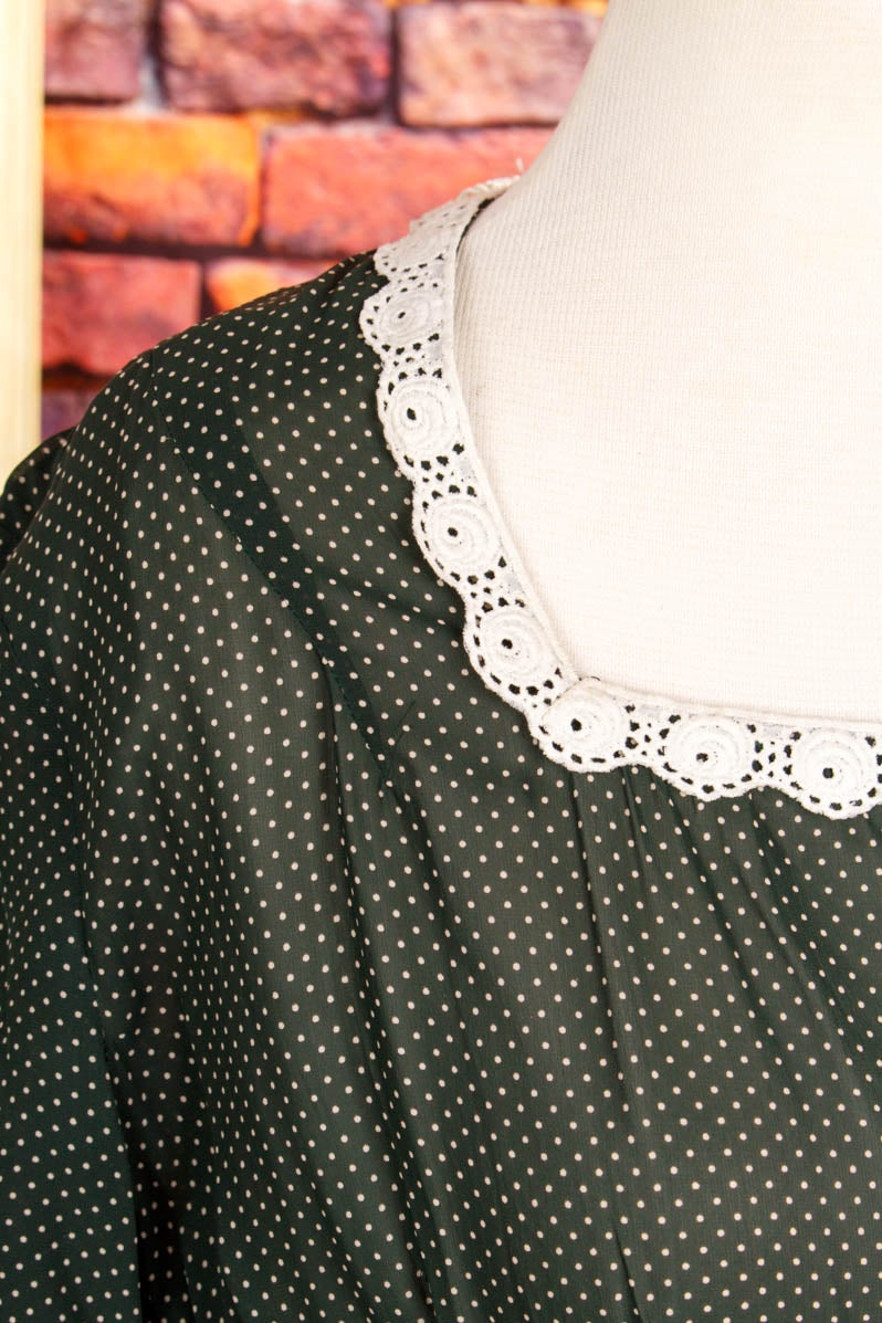 50s Chiffonkleid grün Punkte