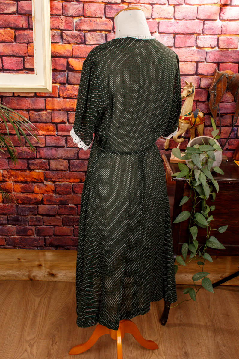 50s Chiffonkleid grün Punkte