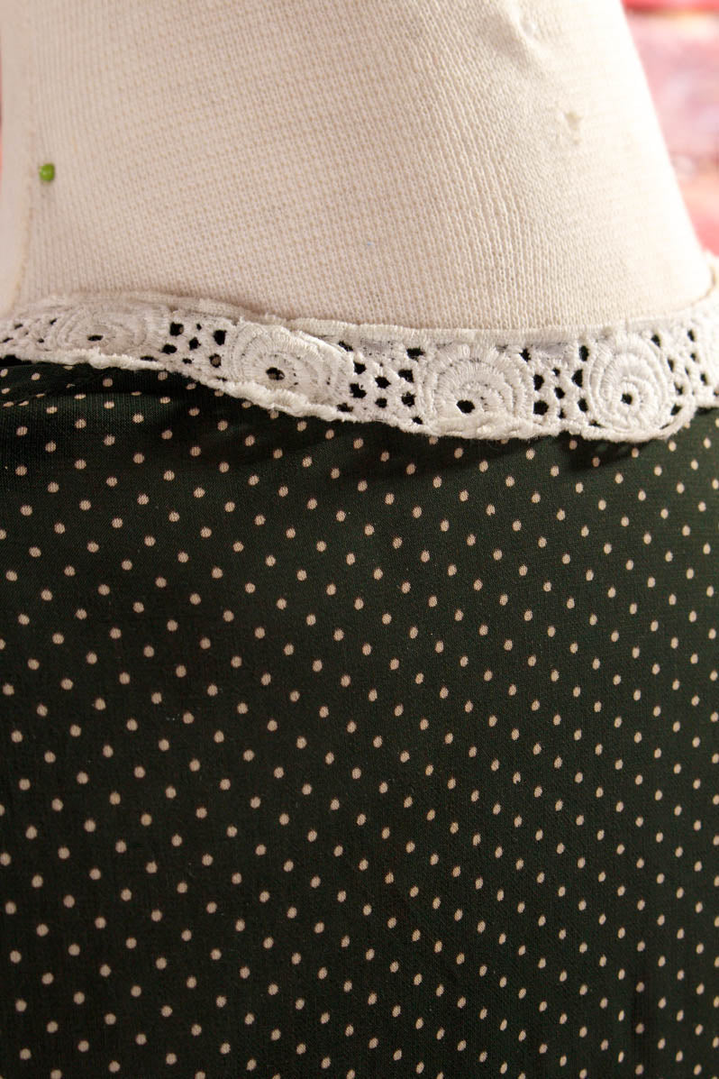 50s Chiffonkleid grün Punkte