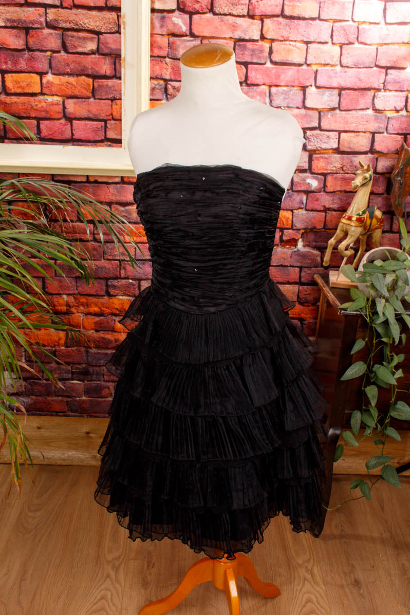90s Partykleid schwarz Rüschen