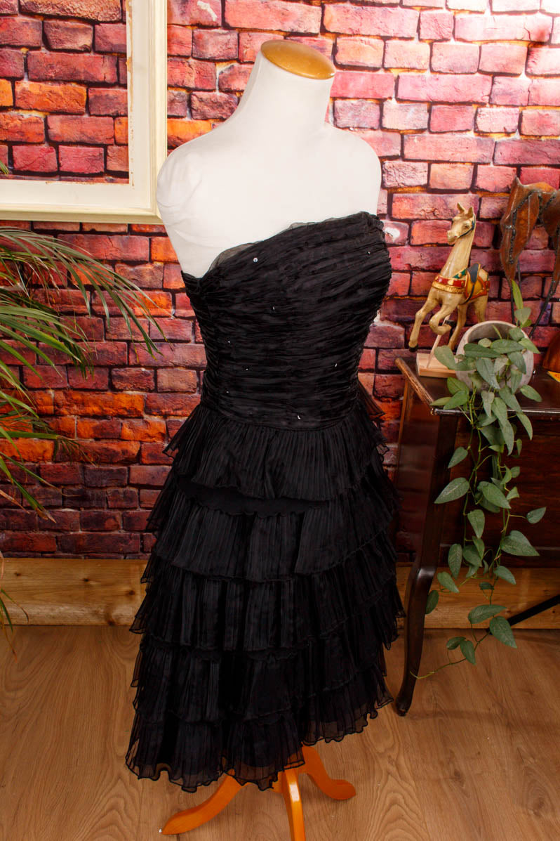 90s Partykleid schwarz Rüschen