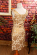 Brokat Etuikleid gold 50er 60er Abendmode Boho Disco Frau gold real-boho real-disco real-rockabilly Rockabilly Special XS 32-34 vintageberlin.de