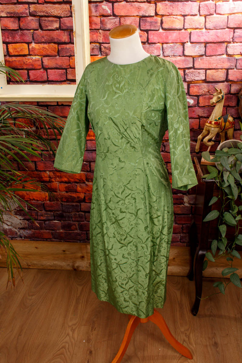 Rockabella Seidenkleid grün Brokat 50er 60er Abendmode Frau grün real-rockabilly Rockabilly S 36-38 Special vintageberlin.de