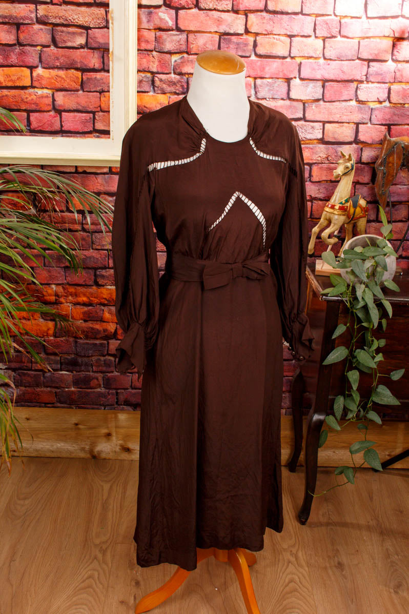 40er Jahre Seidenkleid braun