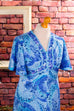 70s Schlagerkleid lang blau 70er Abendmode blau Boho Disco Frau L 44-46 real-boho real-disco Schlager Special vintageberlin.de