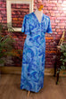 70s Schlagerkleid lang blau 70er Abendmode blau Boho Disco Frau L 44-46 real-boho real-disco Schlager Special vintageberlin.de
