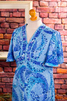 70s Schlagerkleid lang blau