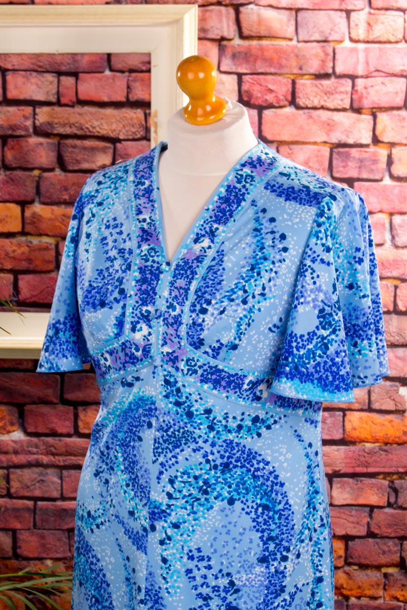 70s Schlagerkleid lang blau