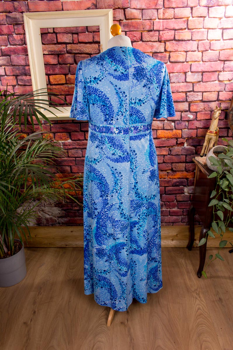 70s Schlagerkleid lang blau